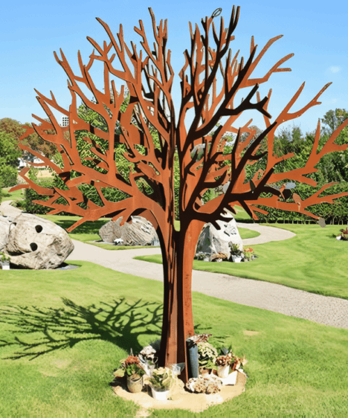 Drzewo dekoracyjne corten do ogrodu, nowoczesna ozdoba ogrodowa, metal, malowanie proszkowe, na zamówienie, DXF, fence, Zaun