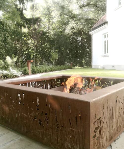 Corten planter for garden, decorative metal outdoor element, powder coated, modern design, Zaun DXF