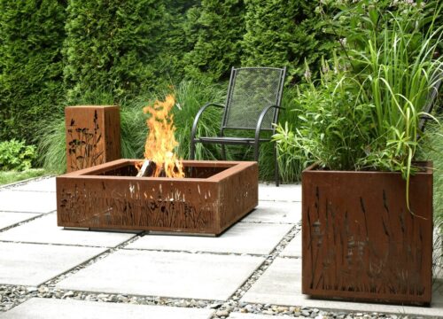 Nowoczesne ozdoby ogrodowe i donice ze stali Corten, dekoracje metalowe CNC do ogrodu i na taras, efekt rdzy, Corten Steel Planters, Garden Art, Rostoptik Blumenkübel, Gartendeko.